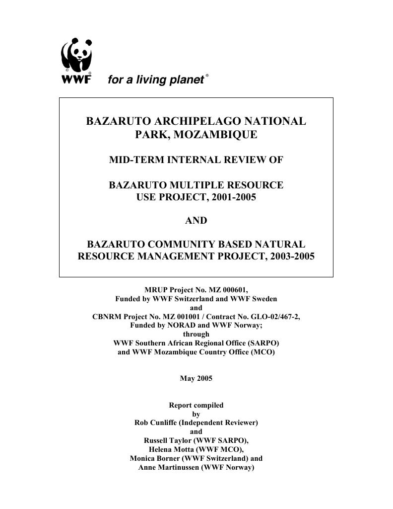 Forsiden av dokumentet Bazaruto Multiple Resource Use Project, 2001-2005 and Bazaruto Community Based Natural Resource Management Project, 2003-2005