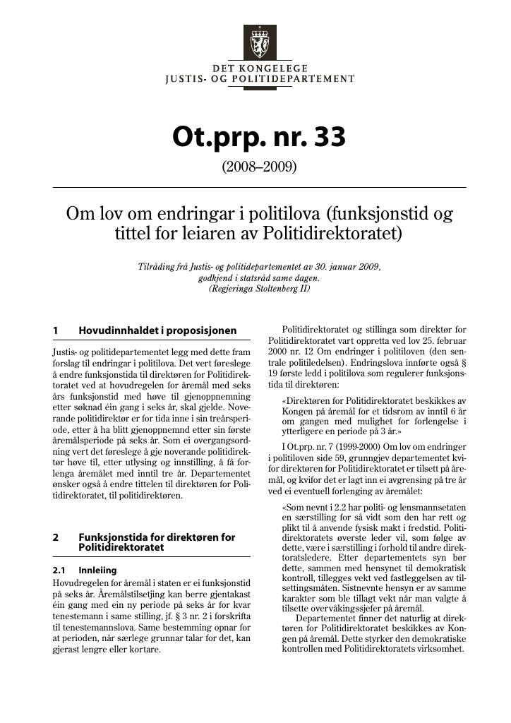 Forsiden av dokumentet Ot.prp. nr. 33 (2008-2009)