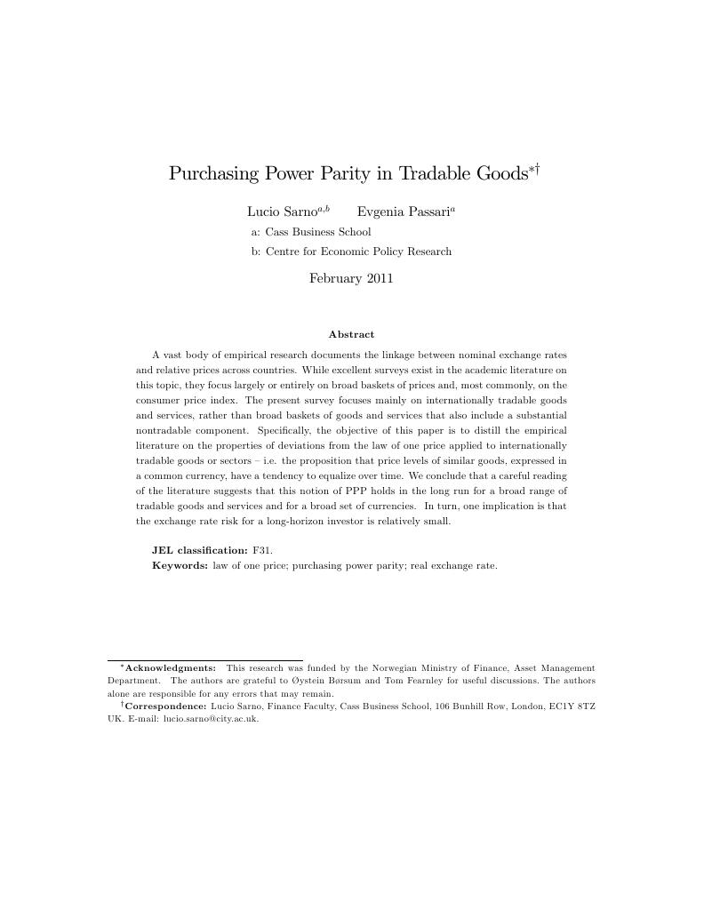Forsiden av dokumentet Purchasing Power Parity in Tradable Goods