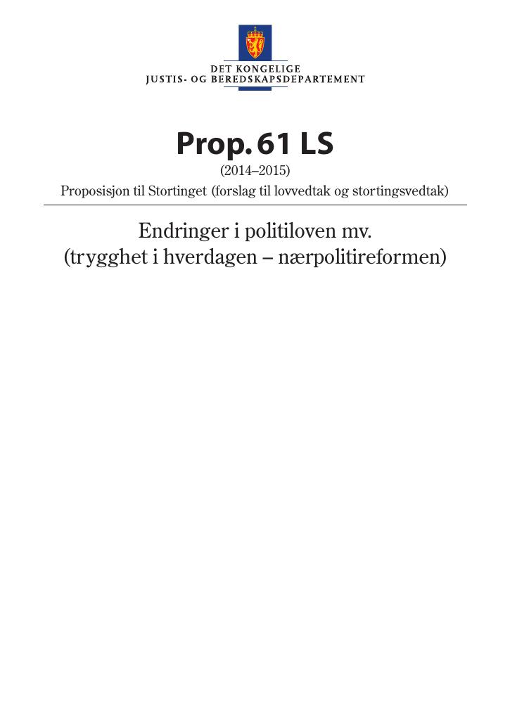 Forsiden av dokumentet Prop. 61 LS (2014-2015)