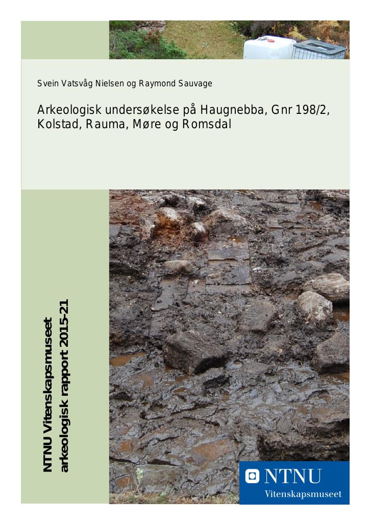 Forsiden av dokumentet NTNU Vitenskapsmuseet arkeologisk rapport 2015-21