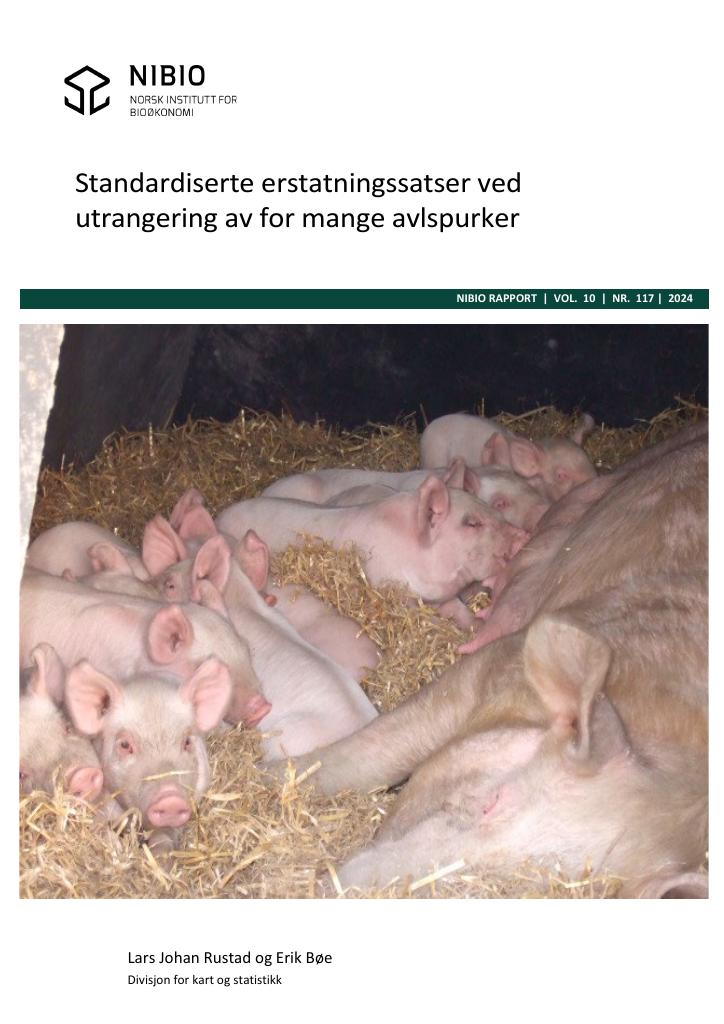 Forsiden av dokumentet Standardiserte erstatningssatser ved utrangering av for mange avlspurker