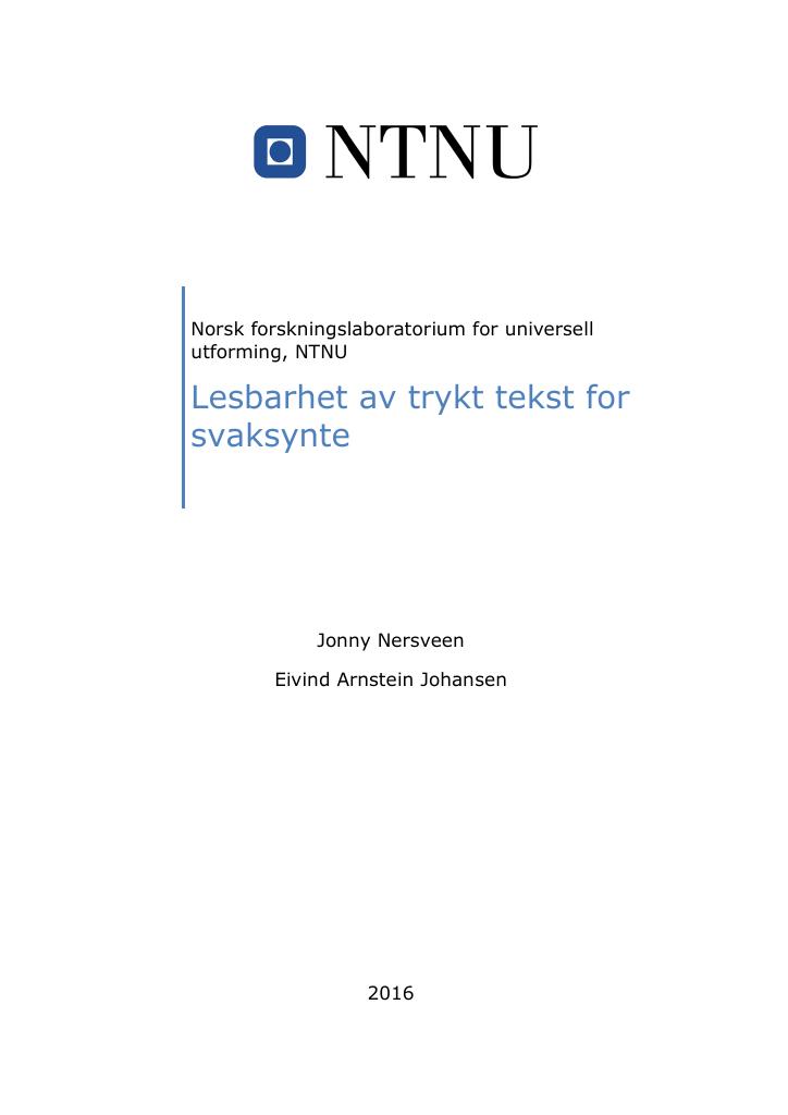 Forsiden av dokumentet Lesbarhet av trykt tekst for svaksynte