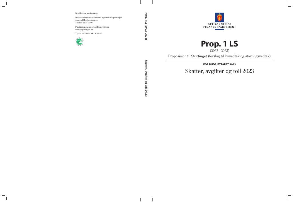 Forsiden av dokumentet Prop. 1 LS (2022–2023)