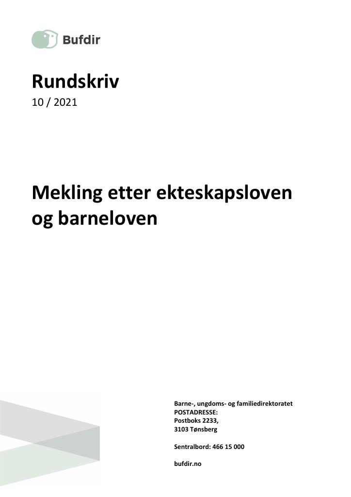 Forsiden av dokumentet Mekling etter ekteskapsloven og barneloven.