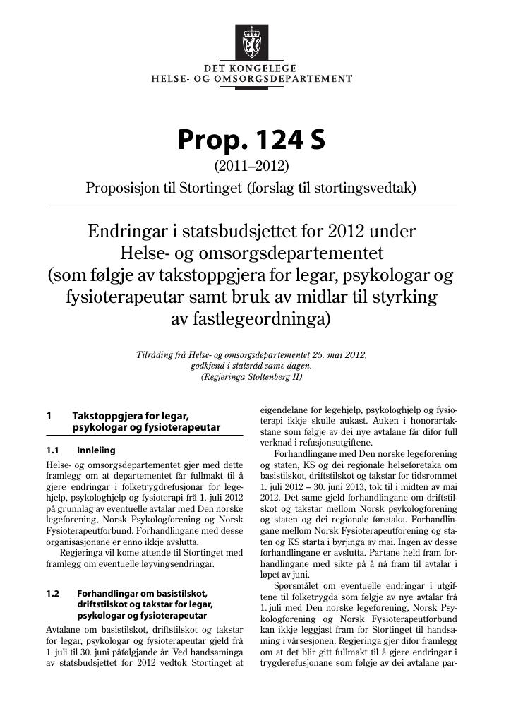 Forsiden av dokumentet Prop. 124 S (2011–2012)