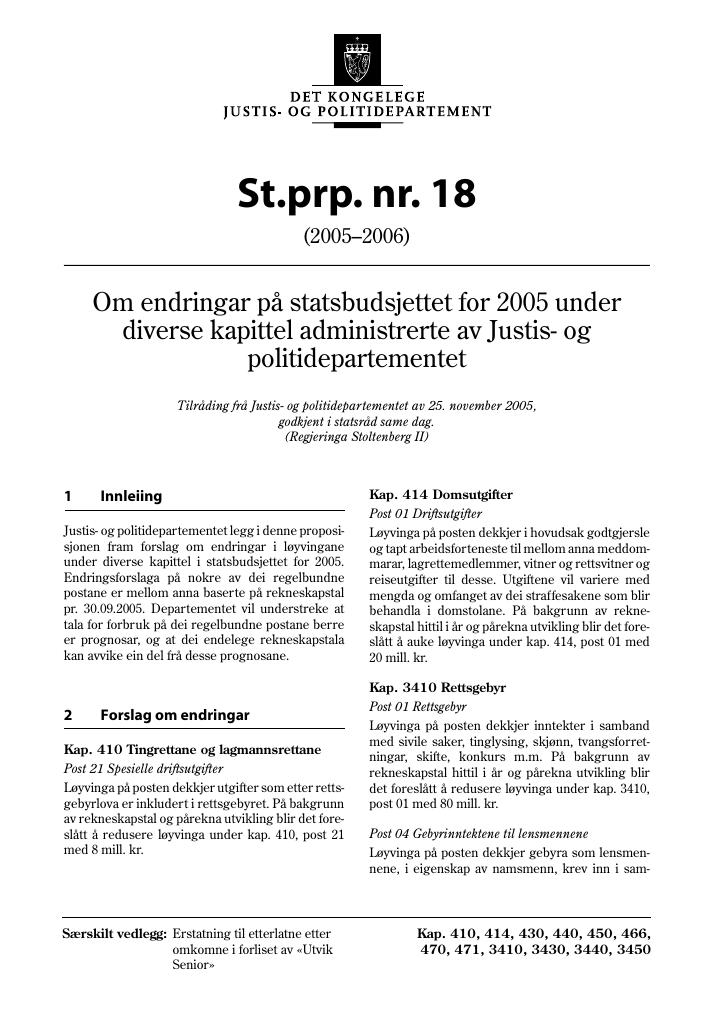 Forsiden av dokumentet St.prp. nr. 18 (2005-2006)