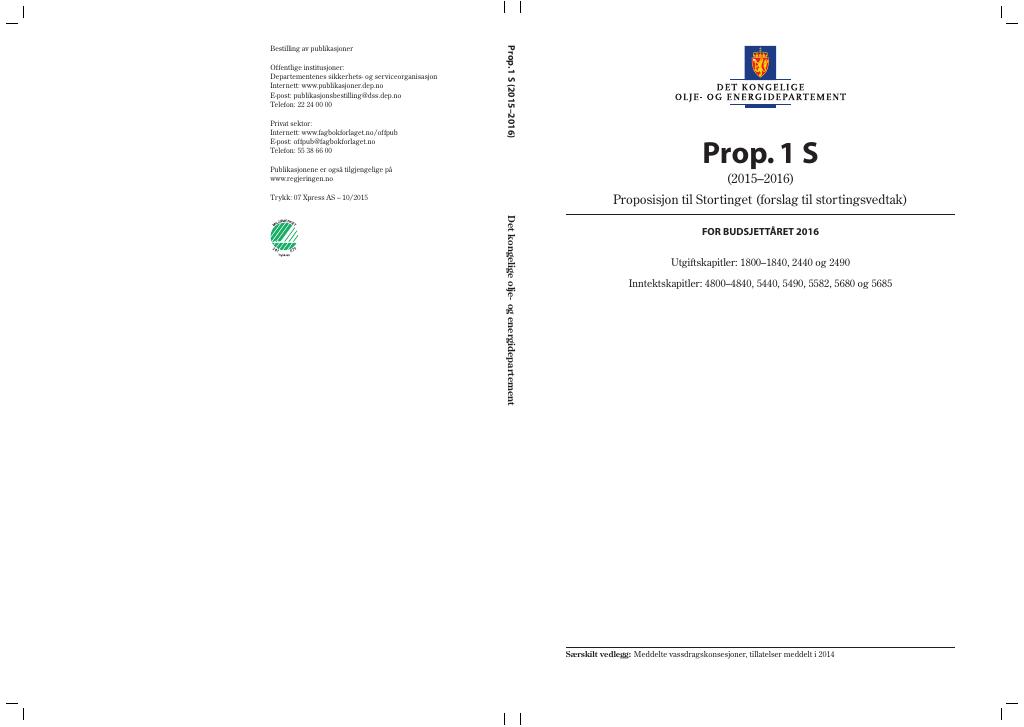 Forsiden av dokumentet Prop. 1 S (2015–2016)