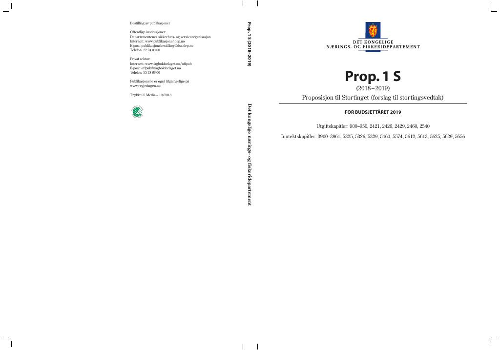 Forsiden av dokumentet Prop. 1 S (2018–2019)