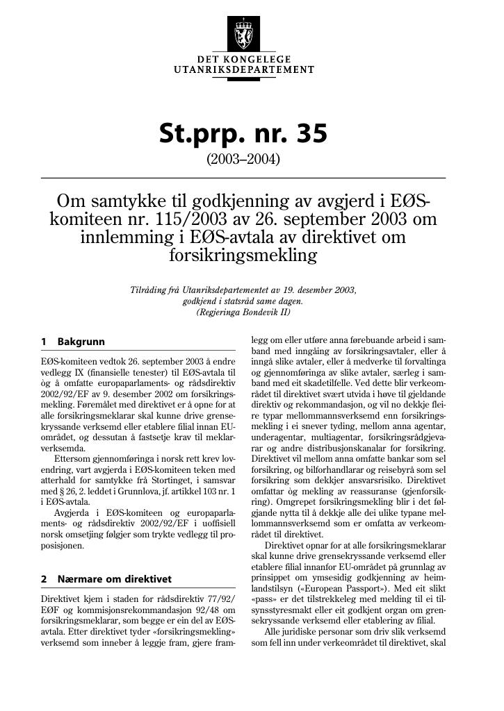 Forsiden av dokumentet St.prp. nr. 35 (2003-2004)