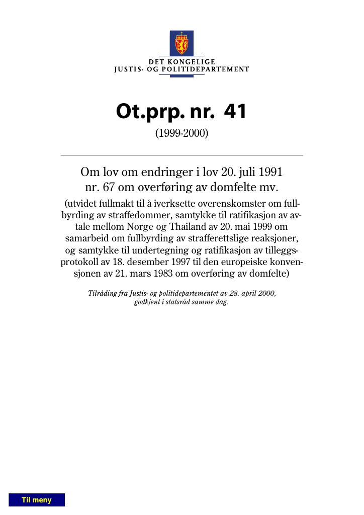 Forsiden av dokumentet Ot.prp. nr. 41 (1999-2000)