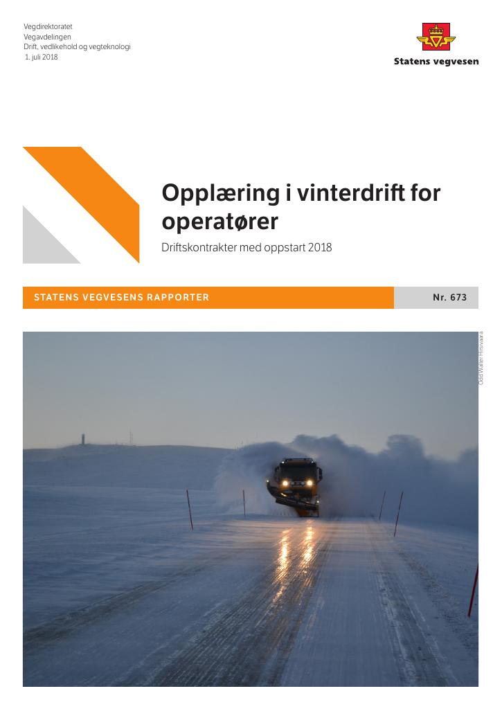 Forsiden av dokumentet Opplæring i vinterdrift for operatører : Driftskontrakter med oppstart 2018