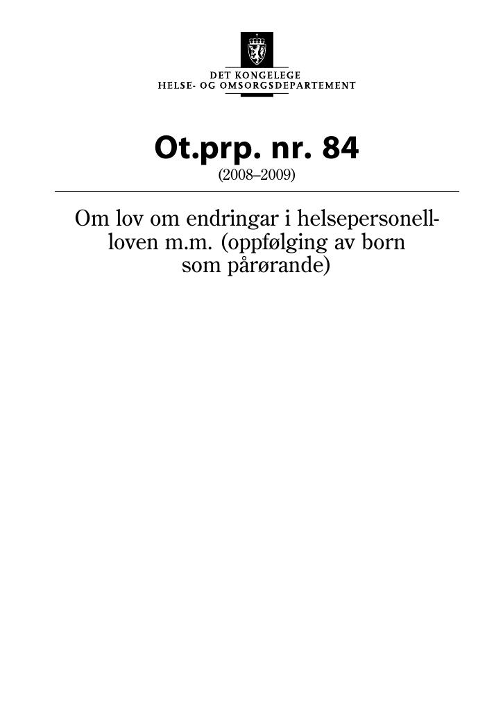 Forsiden av dokumentet Ot.prp. nr. 84 (2008-2009)