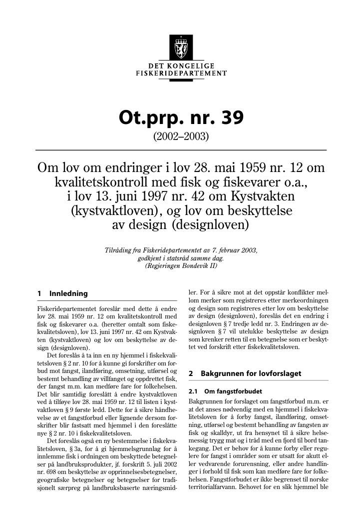 Forsiden av dokumentet Ot.prp. nr. 39 (2002-2003)