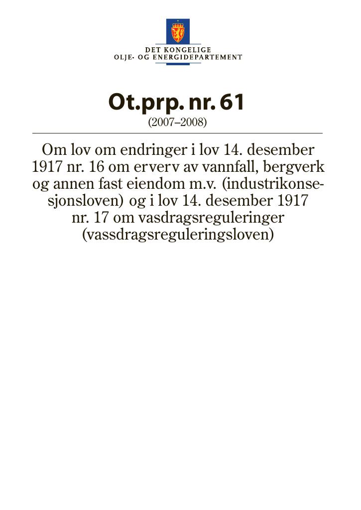 Forsiden av dokumentet Ot.prp. nr. 61 (2007-2008)