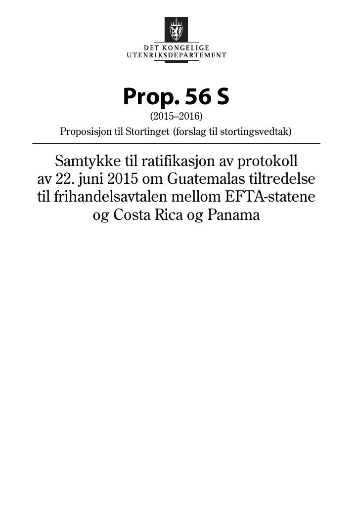 Forsiden av dokumentet Prop. 56 S (2015–2016)