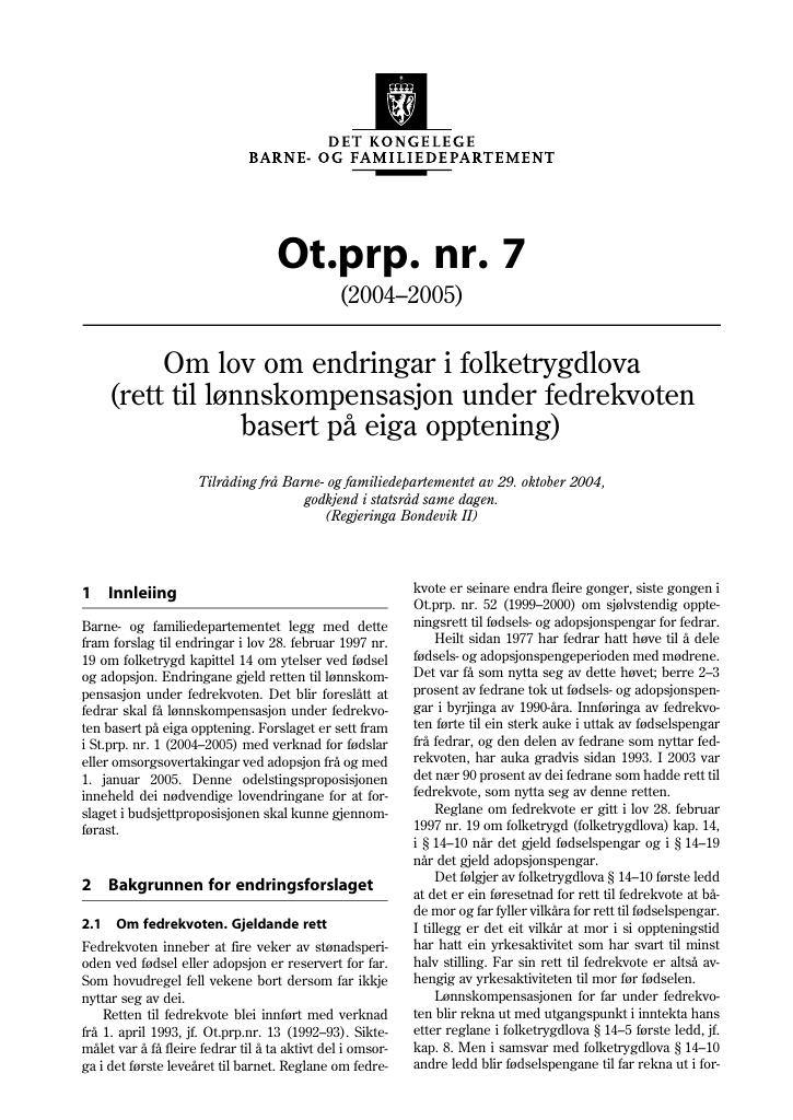 Forsiden av dokumentet Ot.prp. nr. 7 (2004-2005)