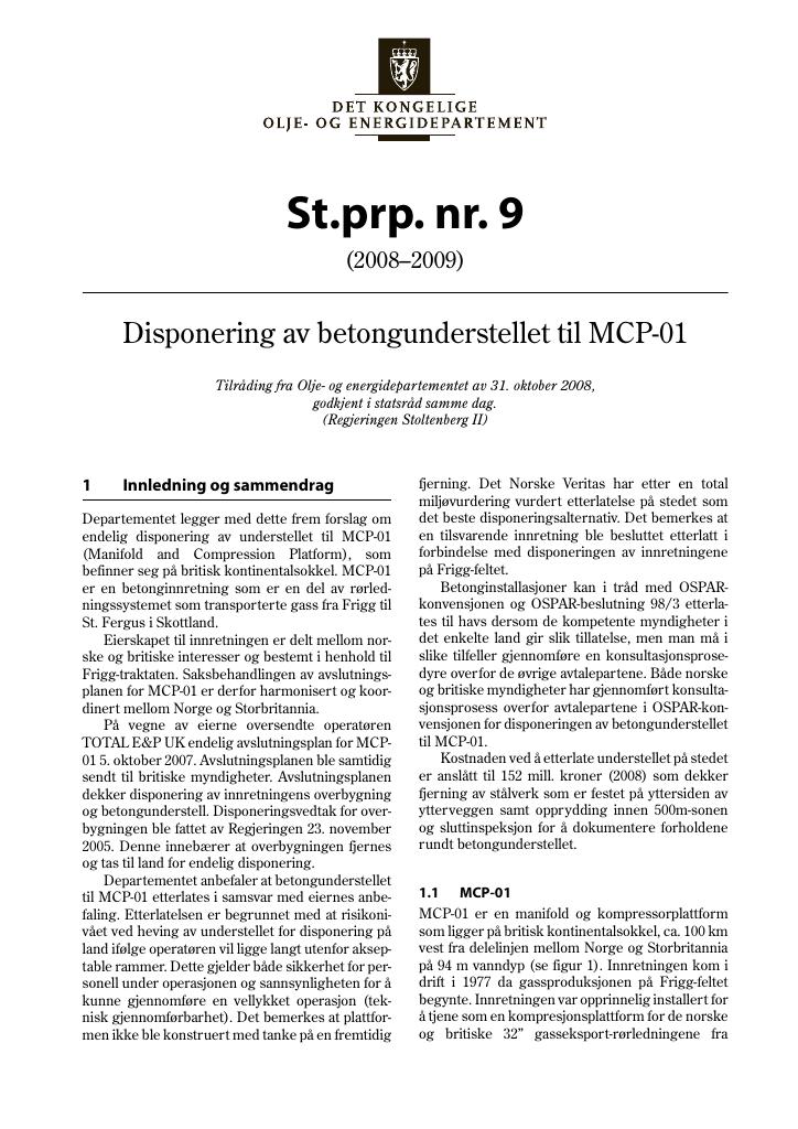 Forsiden av dokumentet St.prp. nr. 9 (2008-2009)