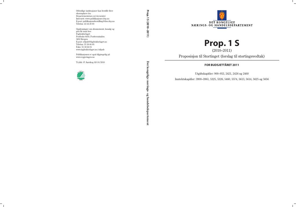 Forsiden av dokumentet Prop. 1 S (2010–2011)