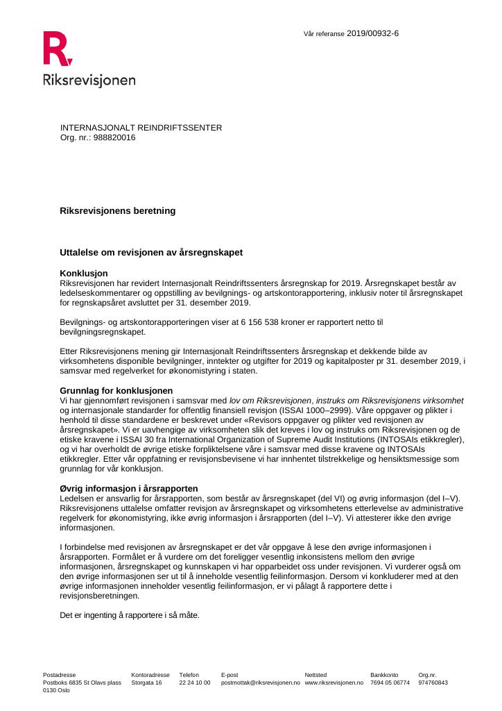 Forsiden av dokumentet Revisjonsberetning.pdf