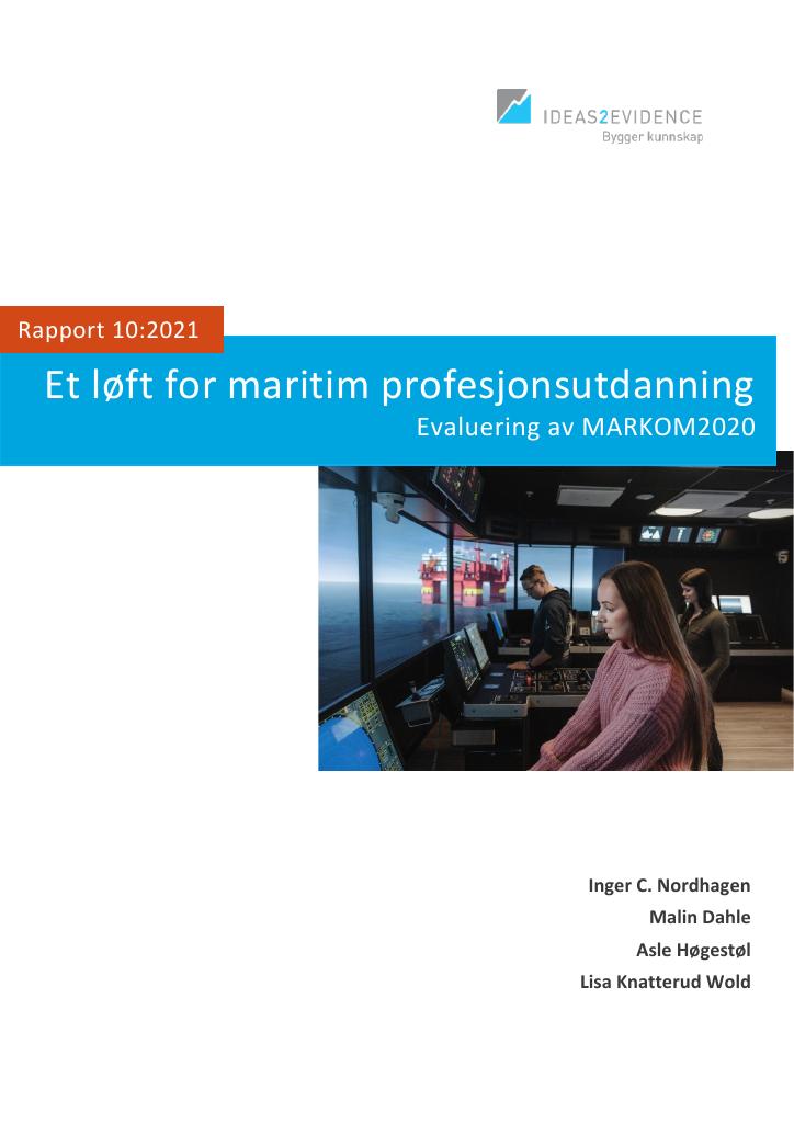 Forsiden av dokumentet Et løft for maritim profesjonsutdanning : evaluering av MARKOM 2020