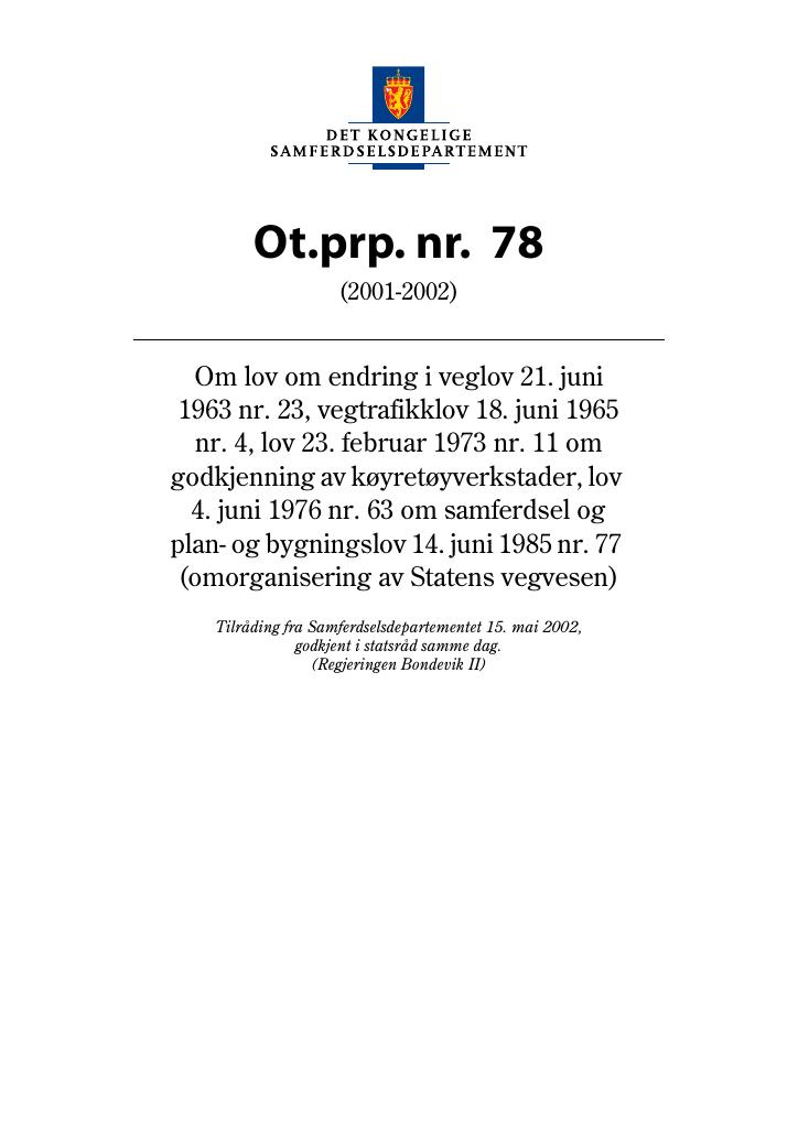 Forsiden av dokumentet Ot.prp. nr. 78 (2001-2002)