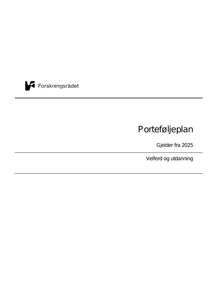 Forsiden av dokumentet Porteføljeplan for Velferd og utdanning