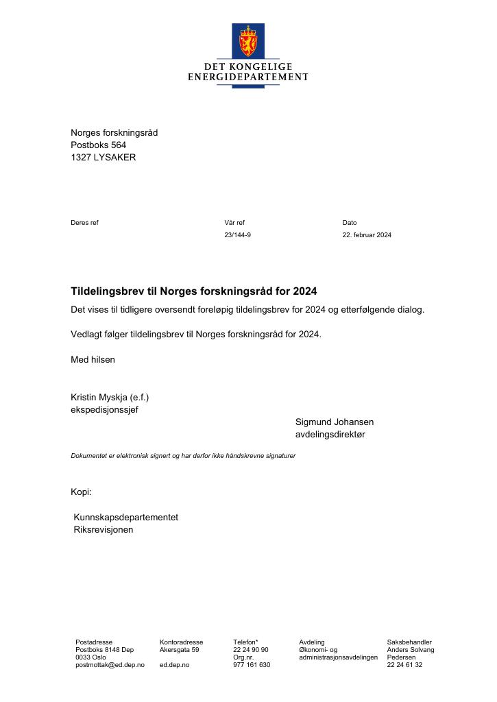 Forsiden av dokumentet Tildelingsbrev 2024