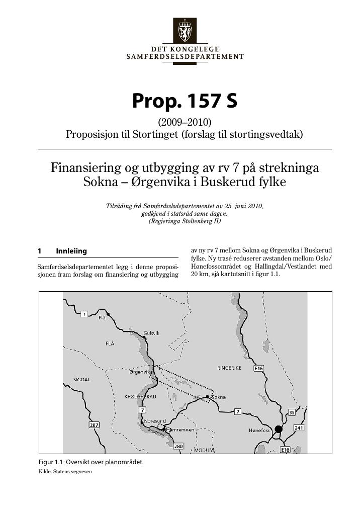 Forsiden av dokumentet Prop. 157 S (2009–2010)