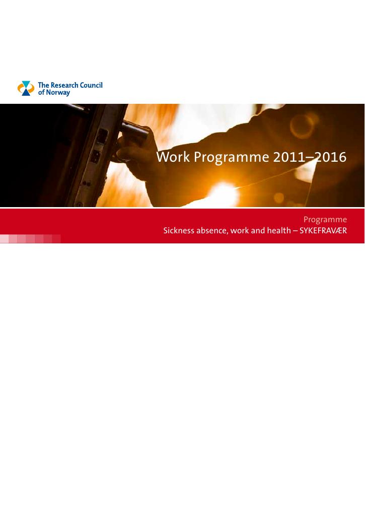 Forsiden av dokumentet Programplan - SYKEFRAVÆR 2011-2016
