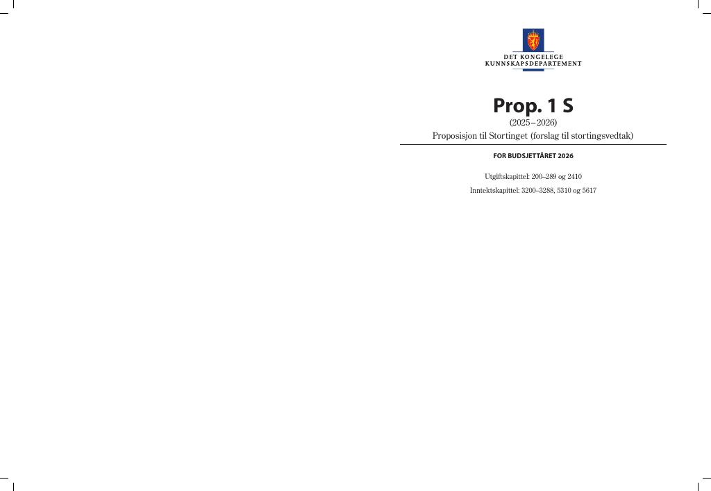 Forsiden av dokumentet Prop. 1 S (2025–2026)
