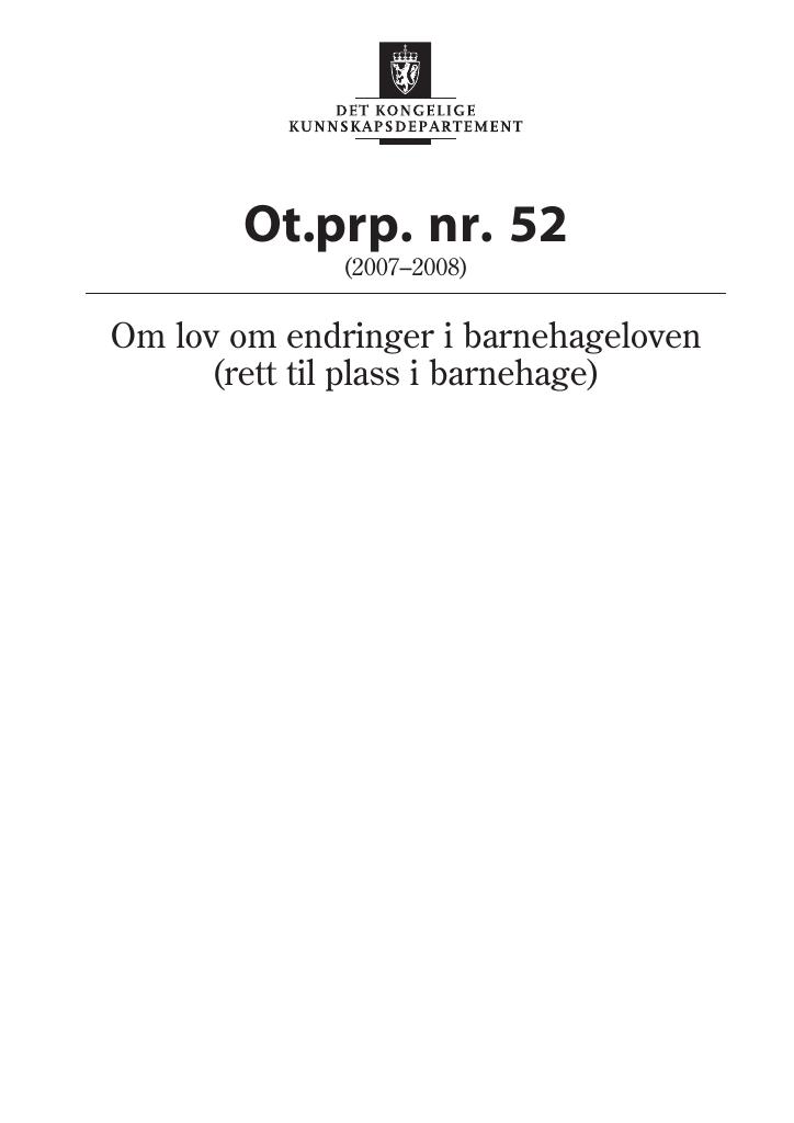 Forsiden av dokumentet Ot.prp. nr. 52 (2007-2008)