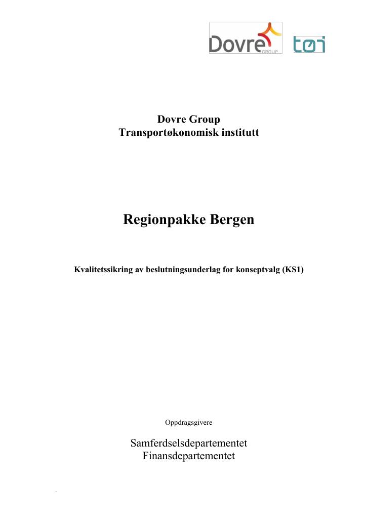 Forsiden av dokumentet Kvalitetssikring (KS1) av regionpakke Bergen