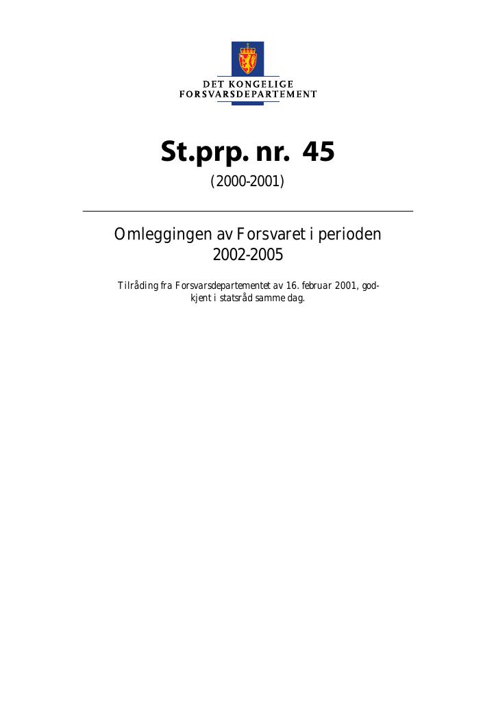 Forsiden av dokumentet St.prp. nr. 45 (2000-2001)
