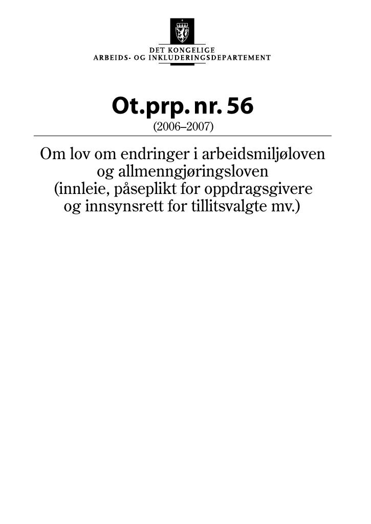 Forsiden av dokumentet Ot.prp. nr. 56 (2006-2007)