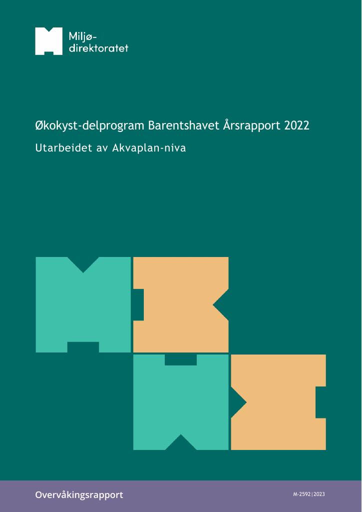 Forsiden av dokumentet Økokyst – delprogram Barentshavet: Årsrapport 2022 - M-2592