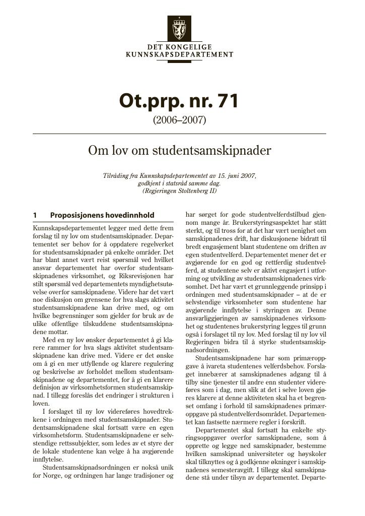 Forsiden av dokumentet Ot.prp. nr. 71 (2006-2007)