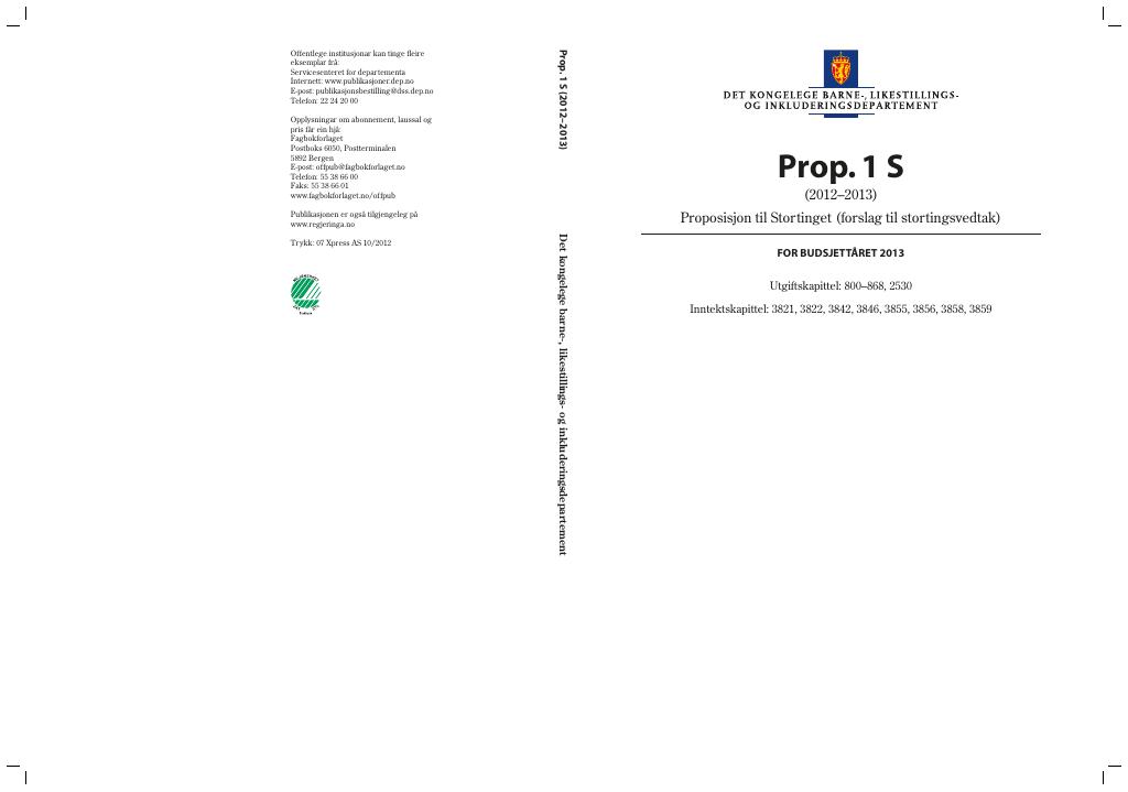 Forsiden av dokumentet Prop. 1 S (2012–2013)