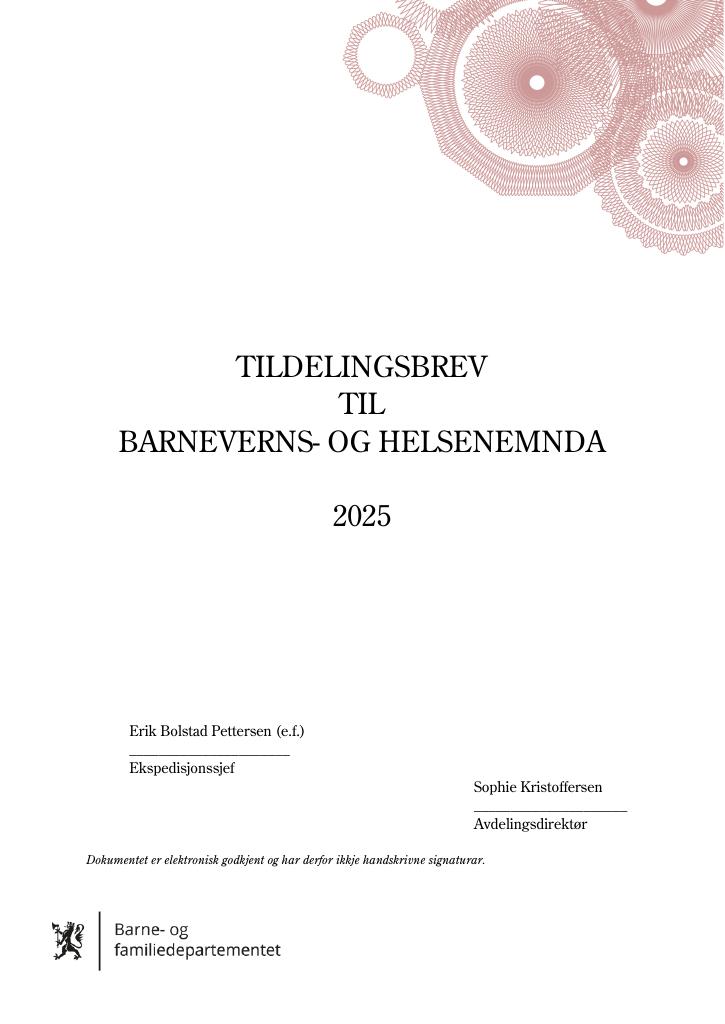 Forsiden av dokumentet Tildelingsbrev Barneverns- og helsenemnda 2025