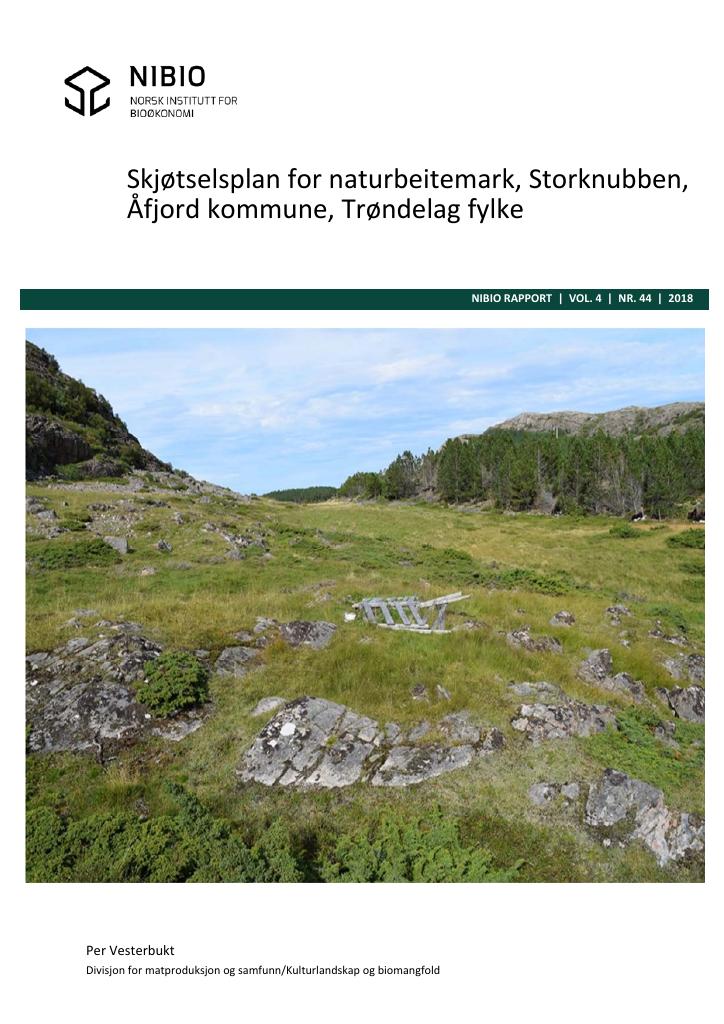 Forsiden av dokumentet Skjøtselsplan for naturbeitemark, Storknubben, Åfjord kommune, Trøndelag fylke