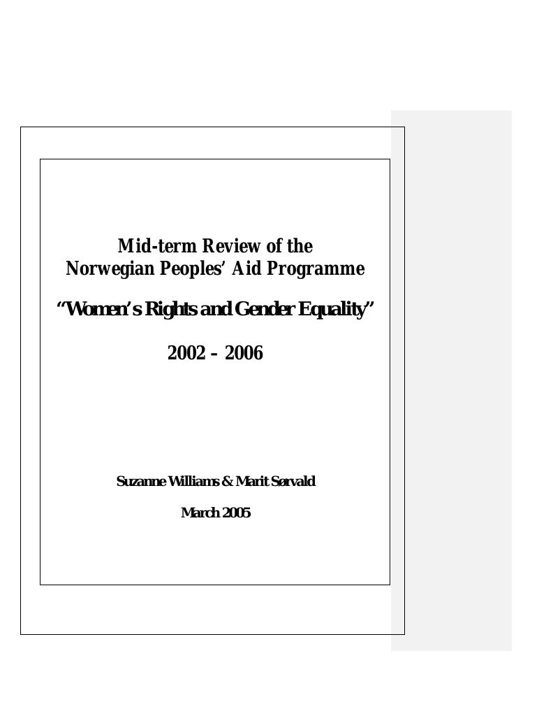 Forsiden av dokumentet Mid-term Review of the Norwegian People's Aid Programme "Women's Rights and Gender Equality" 2002-2006