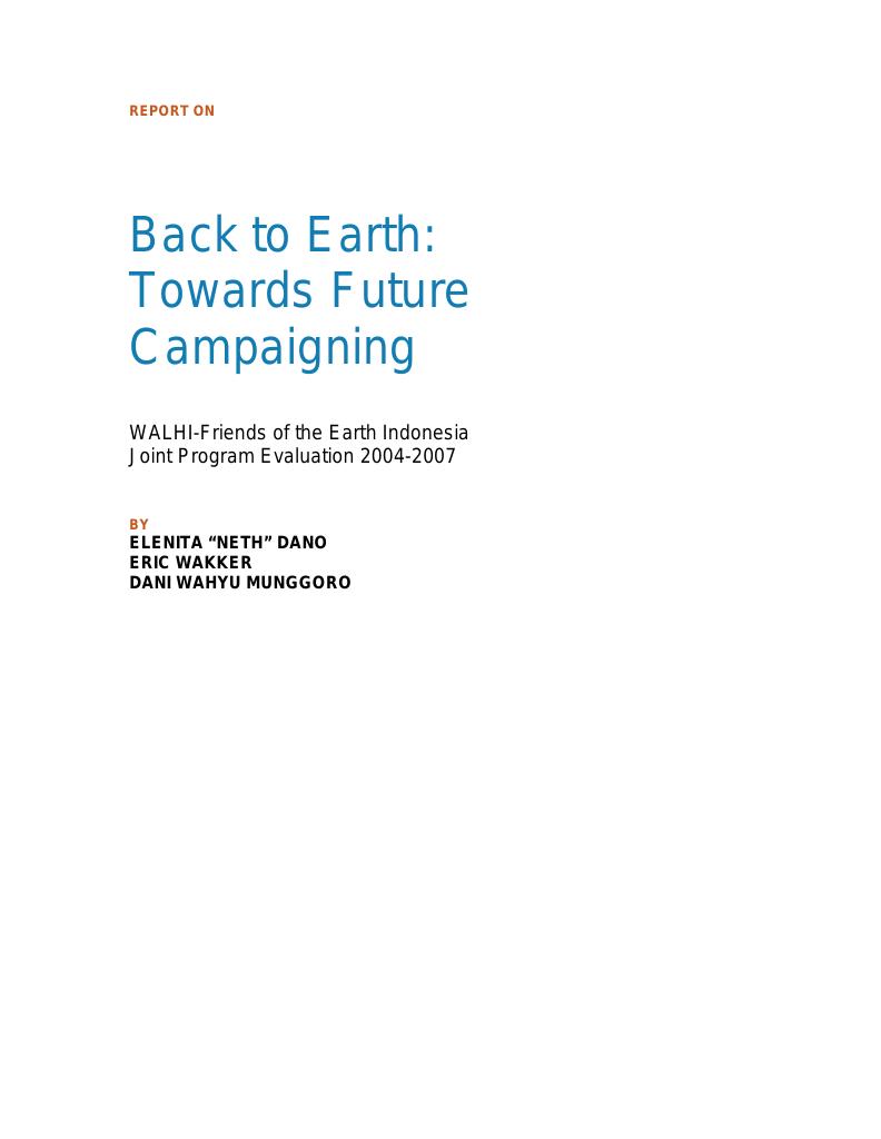 Forsiden av dokumentet Back to Earth: Towards Future Campaigning