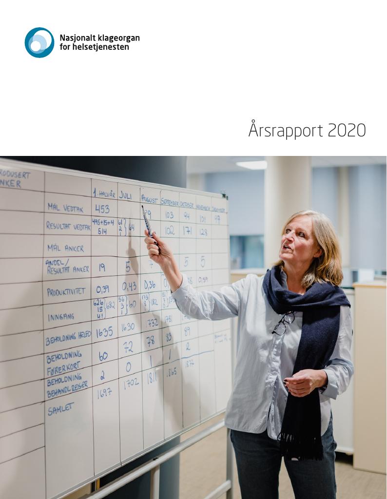 Forsiden av dokumentet Årsrapport Nasjonalt klageorgan for helsetjenesten 2020