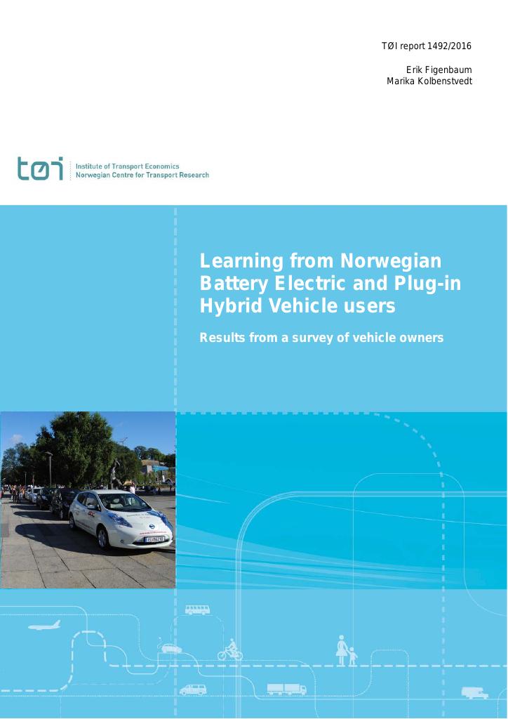 Forsiden av dokumentet Learning from Norwegian Battery Electric  and Plug-in Hybrid Vehicle users : results  from a survey of vehicle owners