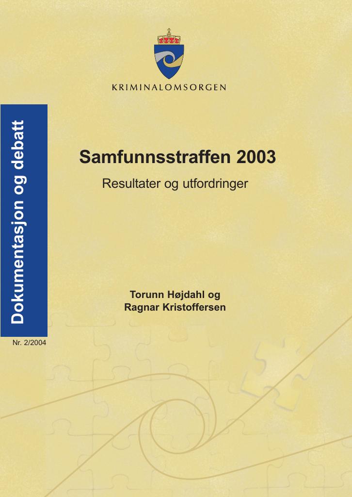 Forsiden av dokumentet Samfunnsstraffen 2003