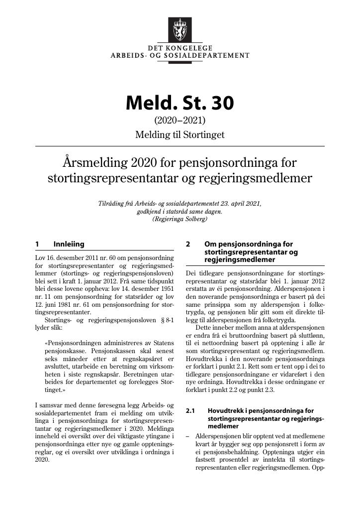 Forsiden av dokumentet Meld. St. 30 (2020–2021)