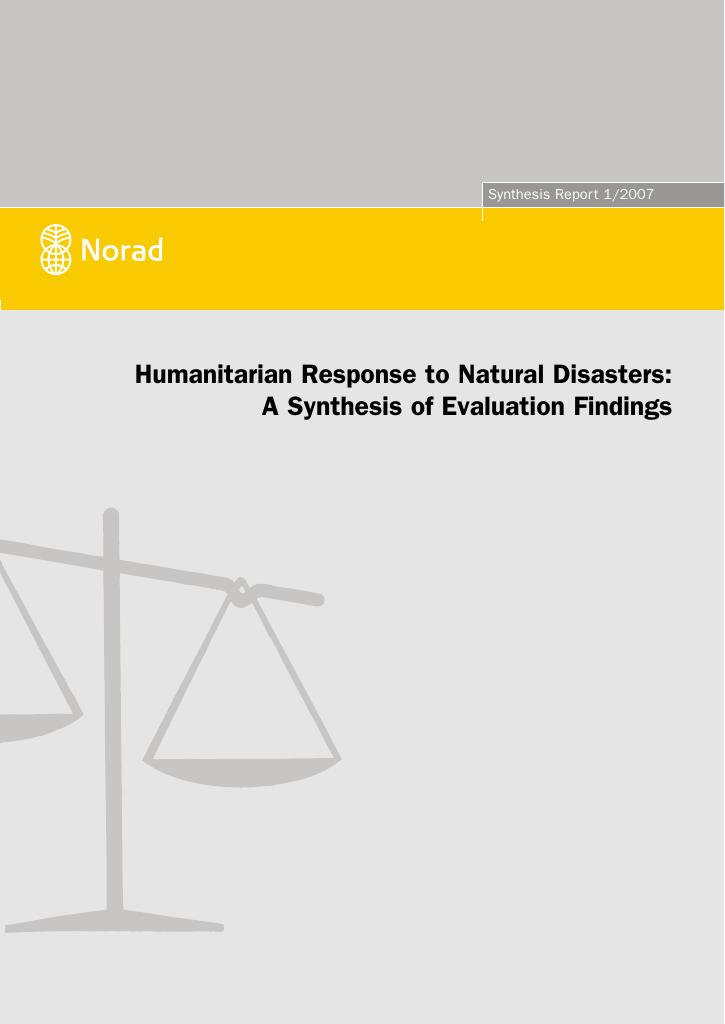 Forsiden av dokumentet Humanitarian Response to Natural Disasters : A Synthesis of Evaluation Findings