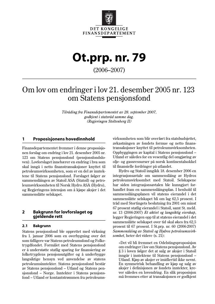 Forsiden av dokumentet Ot.prp. nr. 79 (2006-2007)