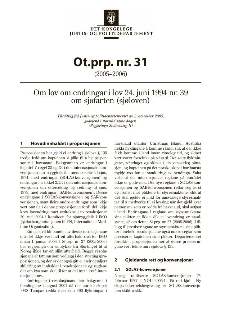 Forsiden av dokumentet Ot.prp. nr. 31 (2005-2006)