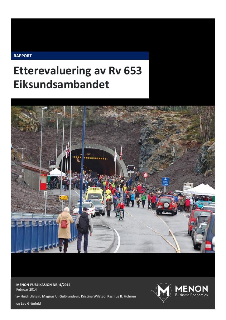 Forsiden av dokumentet Etterevaluering av Rv 653 Eiksundsambandet